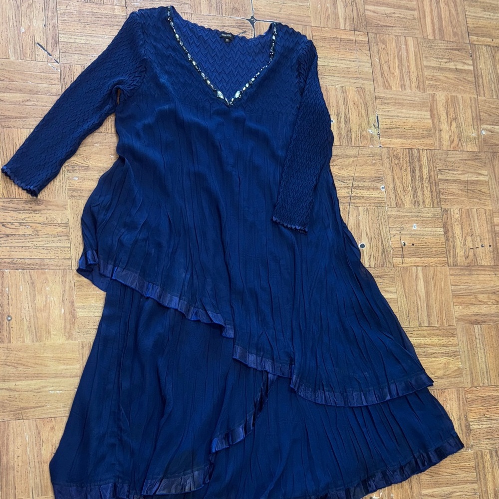 Komarov Chic Asymmetrical Navy Dress big mama with sleeves